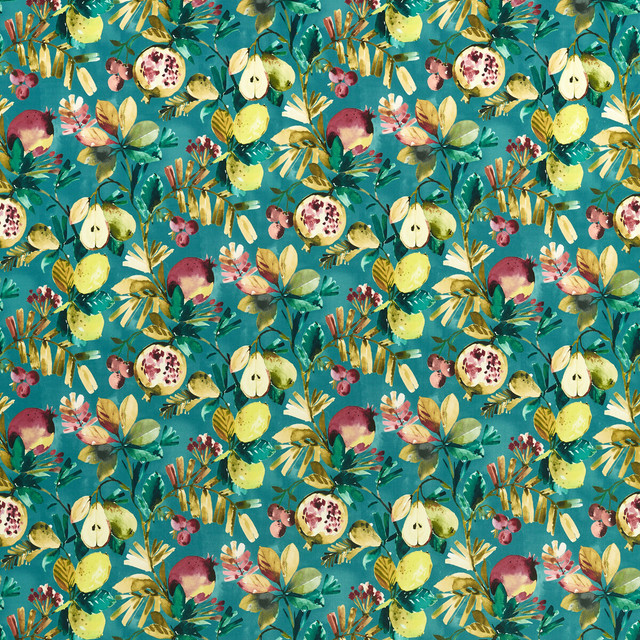 Fruta in Teal Velvet, Multipurpose Fabric by Clarke & Clarke