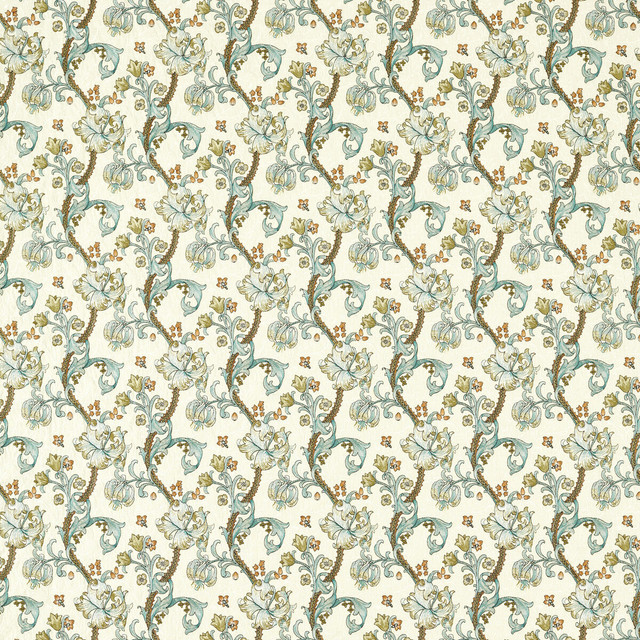 Golden Lily Embroidery in Linen/teal, Drapery Fabric by Clarke & Clarke