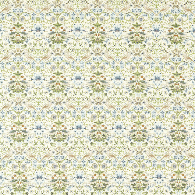 Strawberry Thief Embroidery in Apple/blue, Drapery Fabric by Clarke & Clarke