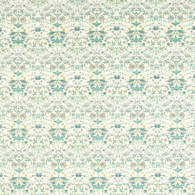 Strawberry Thief Embroidery in Teal, Drapery Fabric by Clarke & Clarke