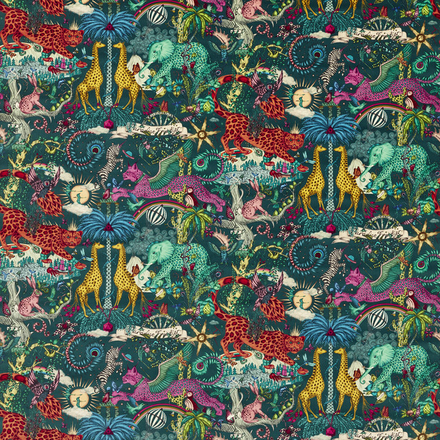 Paradise Lost Velvet in Teal, Upholstery Fabric by Clarke & Clarke