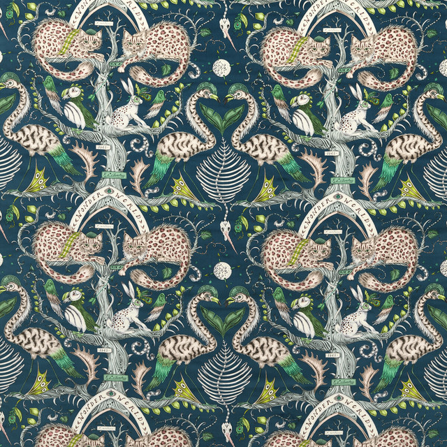 Wonder World Velvet in Teal, Upholstery Fabric by Clarke & Clarke