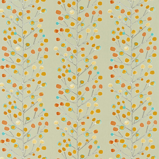 Berry Tree in Neutral/tangerine, Drapery Fabric by Scion