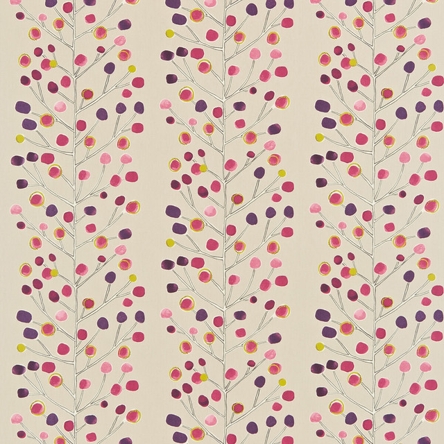 Berry Tree in Mint/plum/berry, Drapery Fabric by Scion