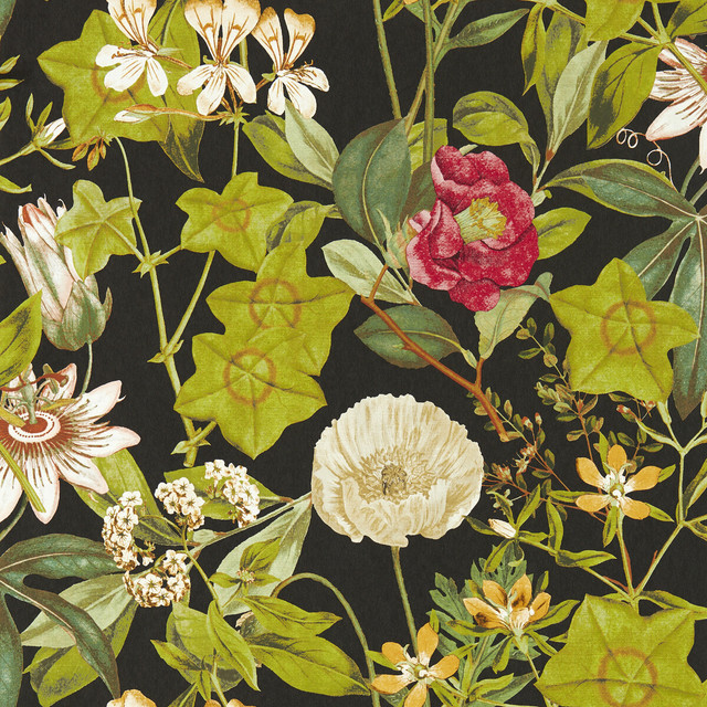 Passiflora in Noir Wp, Wallcovering by Clarke & Clarke