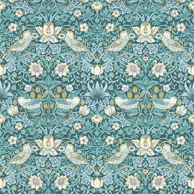 Strawberry Thief in Teal Wp, Wallcovering by Clarke & Clarke