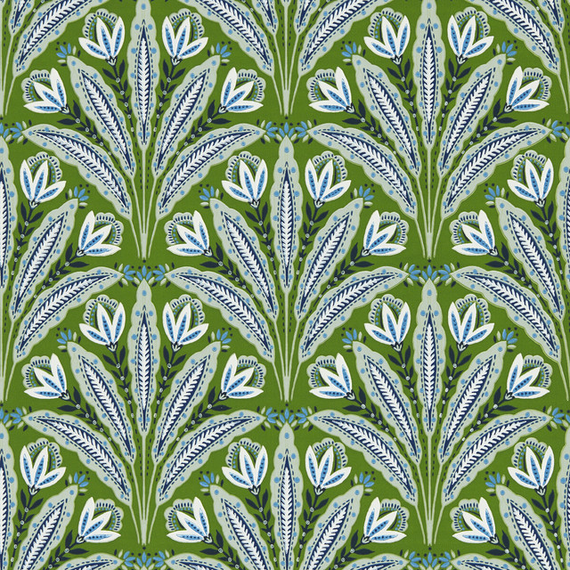 Attingham in Cobalt Green Wp, Wallcovering by Clarke & Clarke