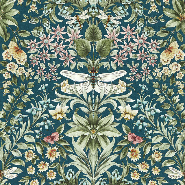 Mirabell in Teal Wp, Wallcovering by Clarke & Clarke