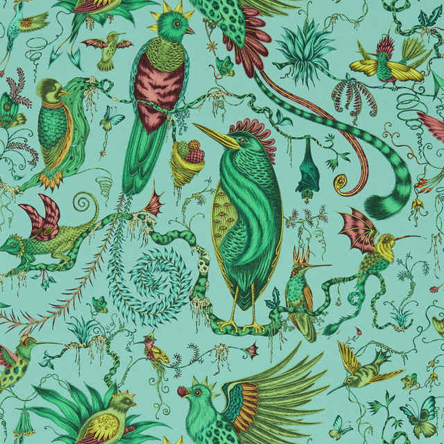 Quetzal in Aqua Wp, Wallcovering by Clarke & Clarke