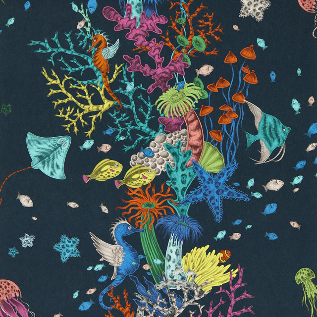 Seaforest in Navy Wp, Wallcovering by Clarke & Clarke