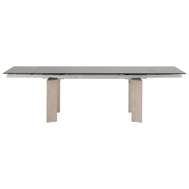 Essentials For Living - Jett Extension Dining Table in Natural Gray Ash, Chrome, Smoke Gray Glass