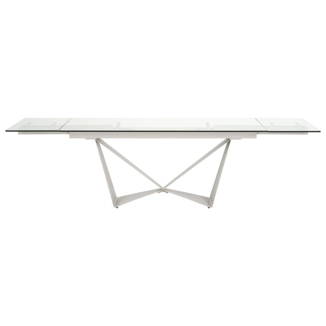 Essentials For Living - Vida Extension Dining Table in Matte Light Gray, Clear Glass