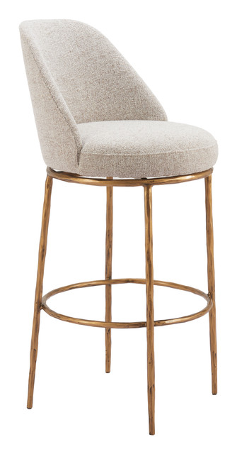 Zuo Modern Nordhavn Swivel Barstool Beige & Gold