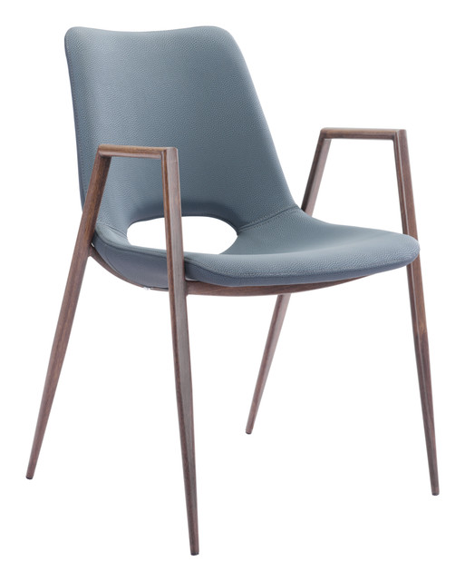 Zuo Modern Desi Dining Chair (Set of 2) Azure Gray & Walnut