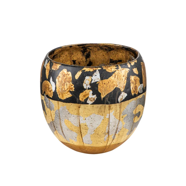 Lucas + McKearn Arnaud Bowl in Black, Crème, Gold, and Silver Leaf Accents