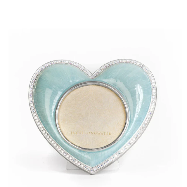Jay Strongwater Chantal Heart Crystal Picture Frame in Pale Blue