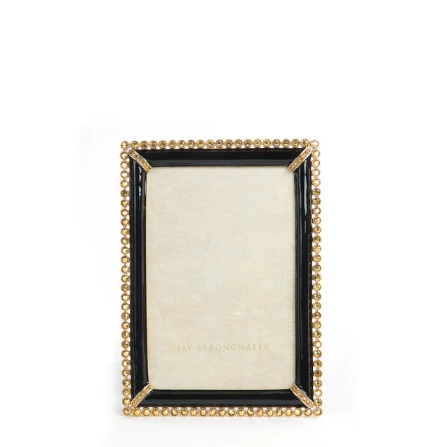 Jay Strongwater Lorraine Stone Edge 4" x 6" Crystal Picture Frame in Jet Black