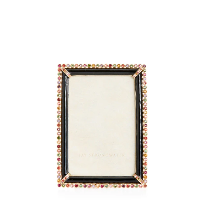 Jay Strongwater Lorraine Stone Edge 4" x 6" Crystal Picture Frame with Jewel
