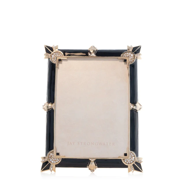 Jay Strongwater Geraldine Art Deco 5" x 7" Crystal Picture Frame in Black Onyx