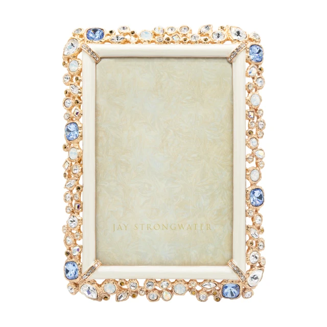 Jay Strongwater Emery Bejeweled 4" x 6" Crystal Picture Frame in White Opal