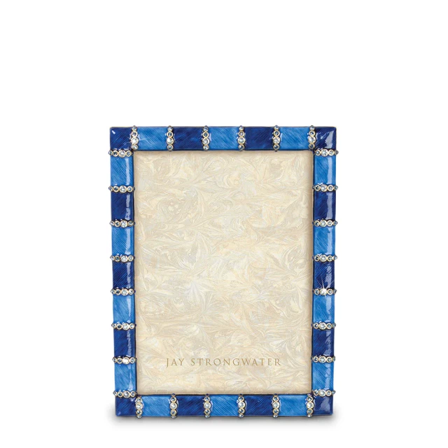 Jay Strongwater Pierce Striped 5" x 7" Crystal Picture Frame in Delft Garden