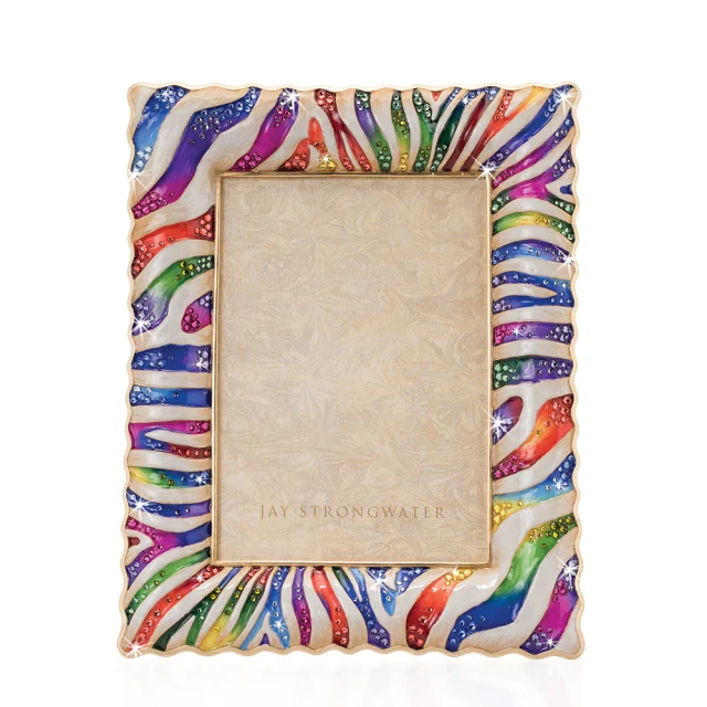 Jay Strongwater Wyatt Zebra 5" x 7" Rainbow Crystal Picture Frame
