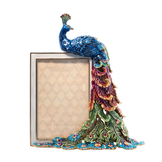 Jay Strongwater Eve Rainbow Peacock 4" x 6" Crystal Picture Frame
