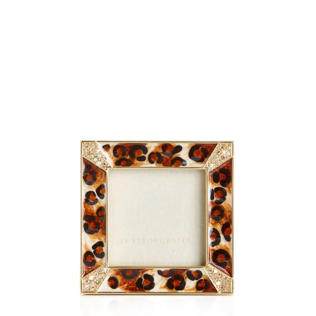 Jay Strongwater Leland Pave Corner Amber Leopard 2" Crystal Picture Frame