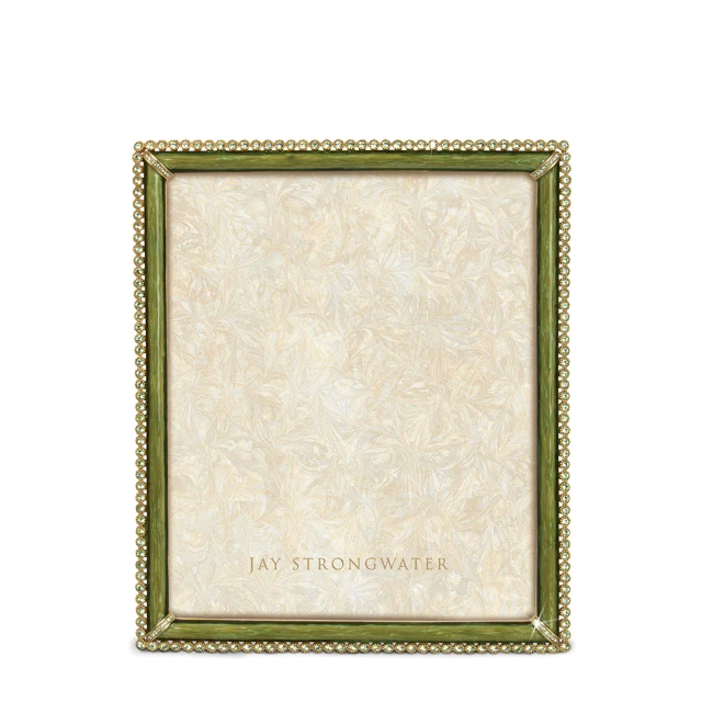 Jay Strongwater Laetitia Stone Edge Leaf Green 8" x 10" Crystal Picture Frame