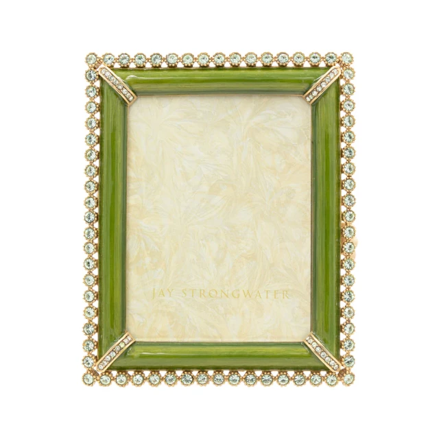 Jay Strongwater Emilia Stone Edge Leaf Green 3" x 4" Crystal Picture Frame