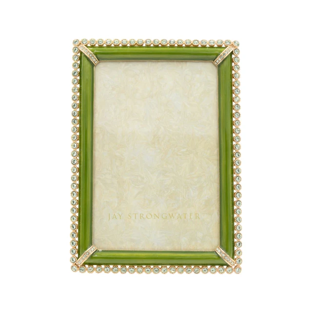 Jay Strongwater Lorraine Stone Edge Leaf Green 4" x 6" Crystal Picture Frame