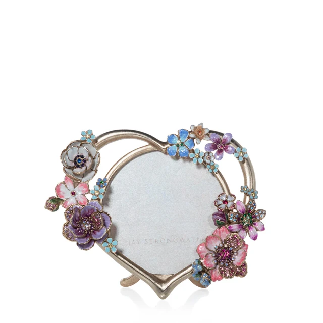 Jay Strongwater Prem Heart Bouquet Flora 4" Round Crystal Picture Frame