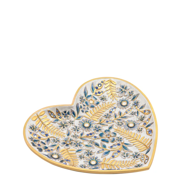 Jay Strongwater Aria Floral Heart Blue Trinket Tray