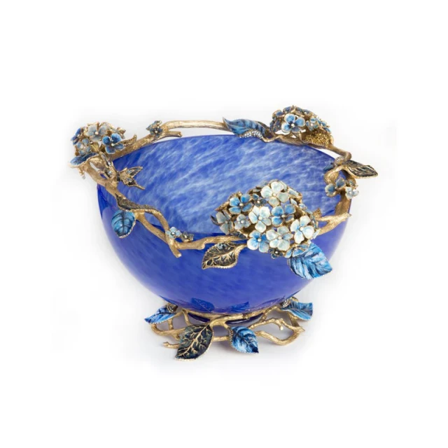Jay Strongwater Sophie Hydrangea Blue Glass Bowl