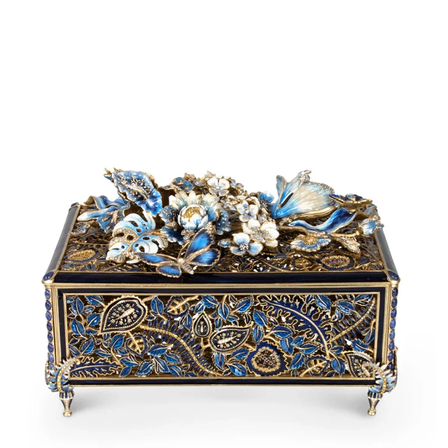 Jay Strongwater Genevieve Grand Floral Chest - Indigo