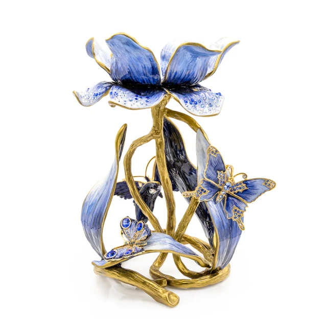 Jay Strongwater Meredith Floral 9 Inch Pillar Candle Holder - Delft Garden