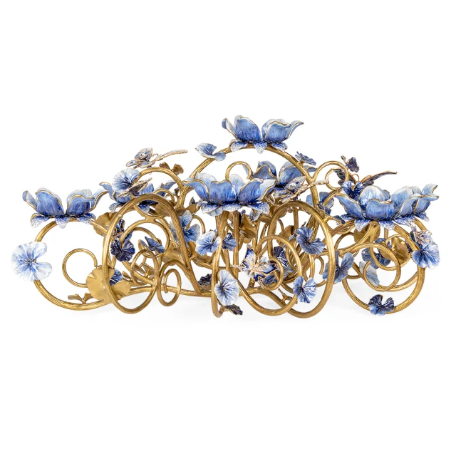 Jay Strongwater Claudine Floral and Butterfly Candelabra - Delft Garden