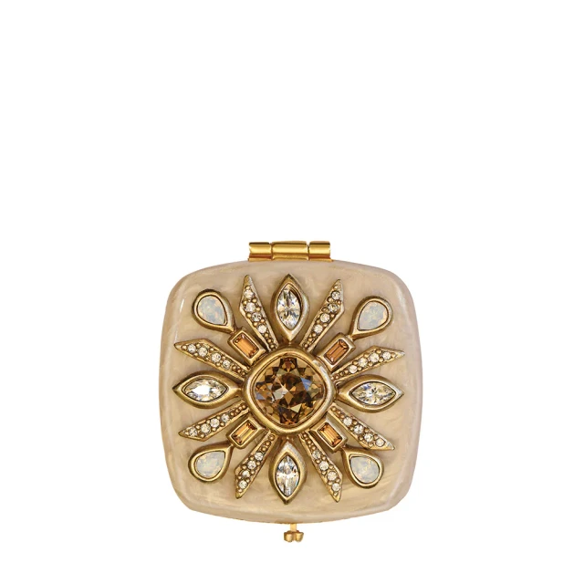 Jay Strongwater Schuyler Maltese Bejeweled Compact - Golden