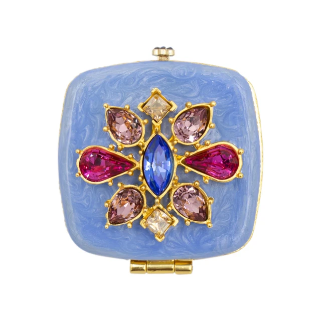 Jay Strongwater Luella 2" Square Jeweled Compact - Flora & Fauna