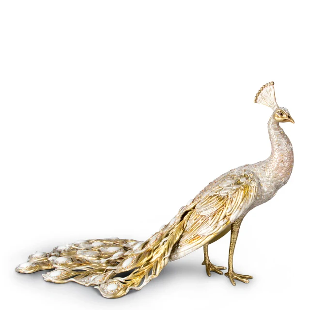 Jay Strongwater Theseus Grand Peacock Figurine - White/Gold Limited Edition