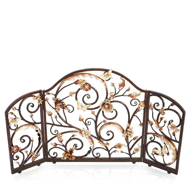 Jay Strongwater Vincente Fireplace Screen - Gold & White