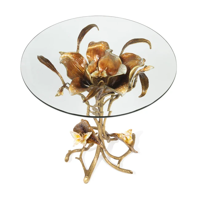 Jay Strongwater Marjorie Magnolia Table - Gold & White