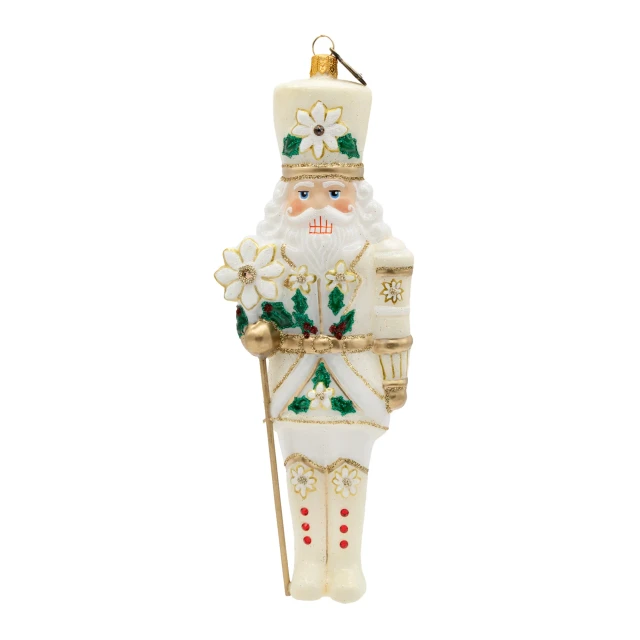 Jay Strongwater White and Gold Poinsettia Nutcracker Ornament
