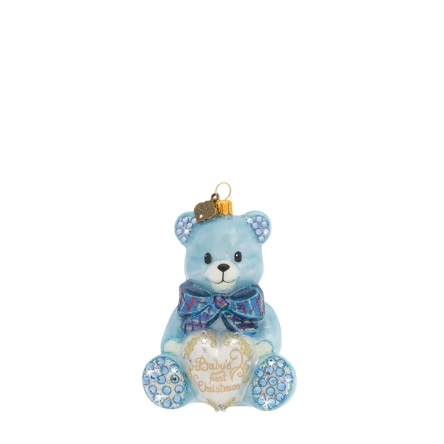 Jay Strongwater Baby's First Christmas Teddy Glass Ornament