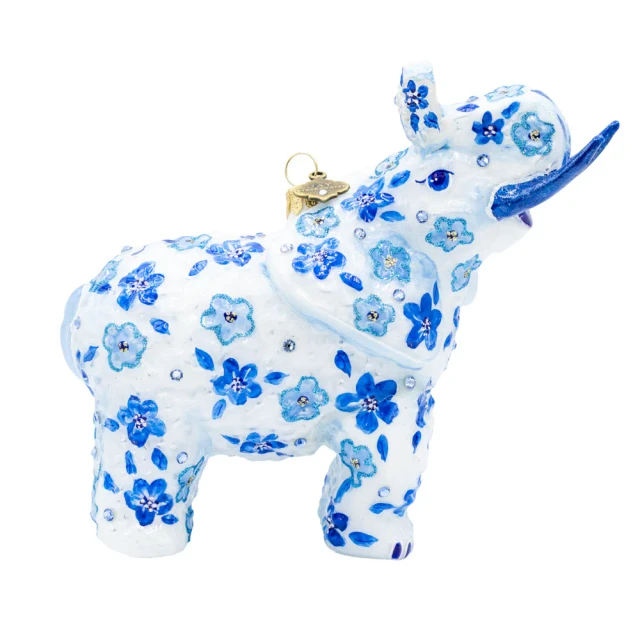 Jay Strongwater Bouquet Elephant Glass Ornament