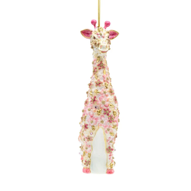 Jay Strongwater Pink Floral Giraffe Glass Ornament