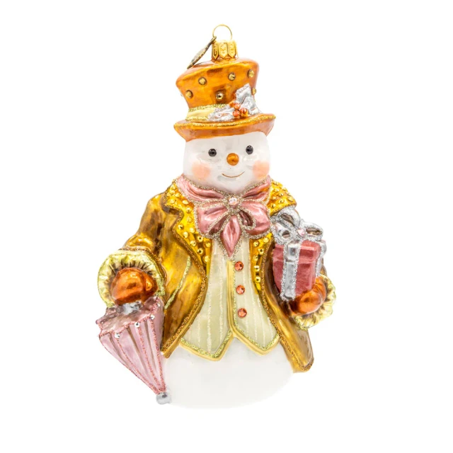Jay Strongwater Metallic Gentleman Snowman Glass Ornament