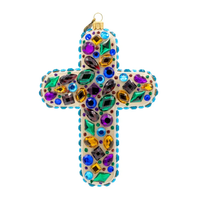 Jay Strongwater Bejeweled Cross Glass Ornament