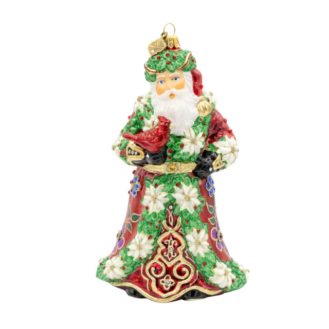 Jay Strongwater Floral Santa Glass Ornament