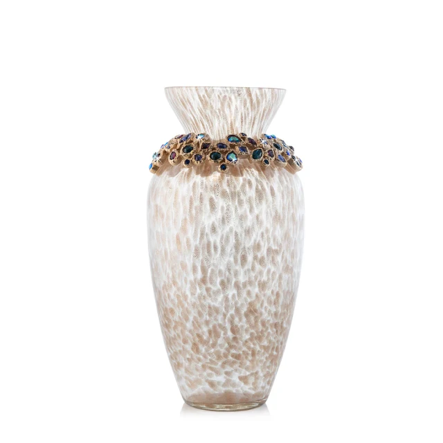 Jay Strongwater Norah Bejeweled 8" Vase - Peacock